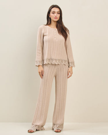Lace trim sweater & pants set
