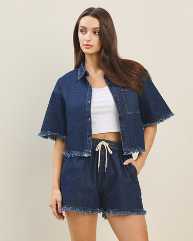 Denim shirt & shorts set