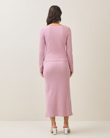 Ribbed knit button top & skirt set