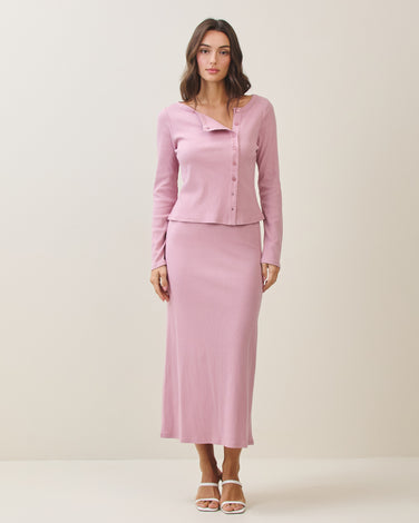 Ribbed knit button top & skirt set