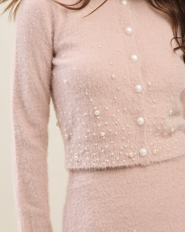 Faux pearl cardigan & skirt set