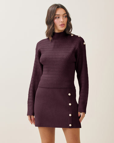Jewel button knit top & skirt set