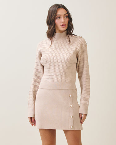 Jewel button knit top & skirt set
