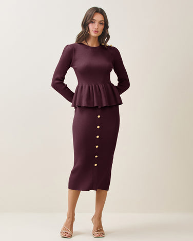 Peplum sweater & button skirt set