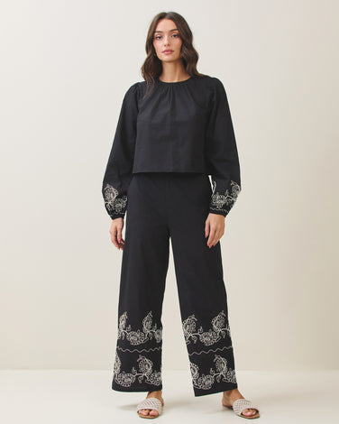 Embroidered top& pants set