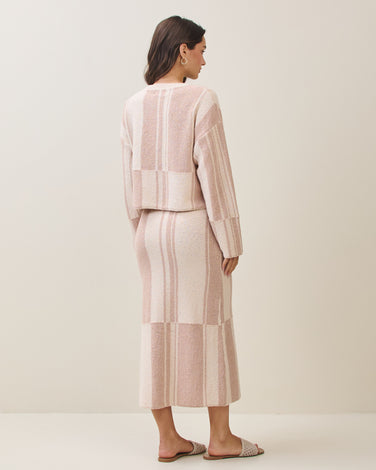 Textured colorblock sweater & skirt set