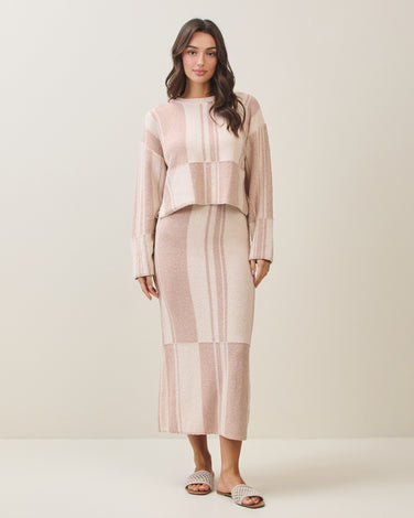 Textured colorblock sweater & skirt set