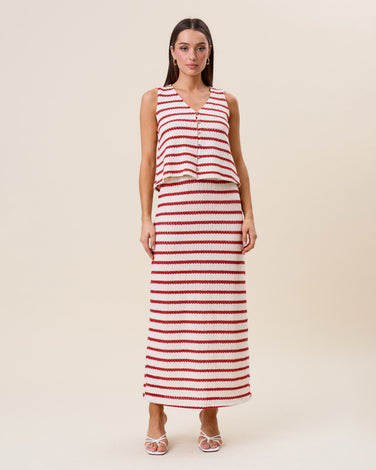 Striped openwork knit vest & skirt set