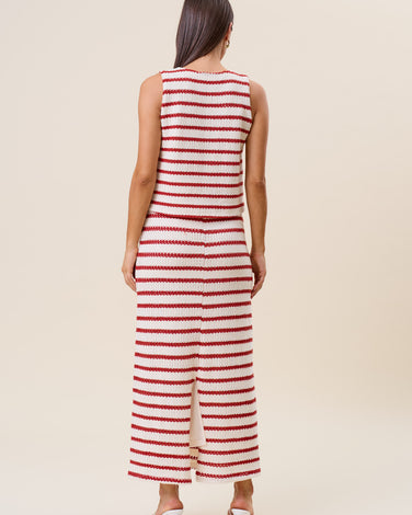 Striped openwork knit vest & skirt set