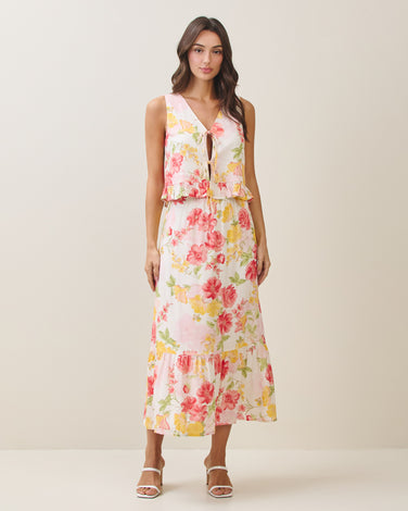 Floral ruffle sleeveless top & skirt set
