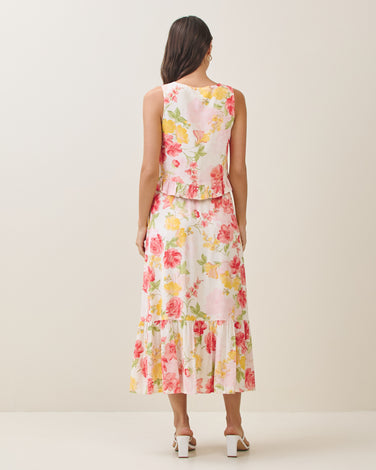 Floral ruffle sleeveless top & skirt set