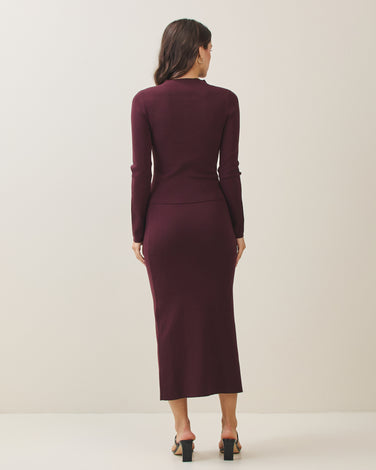 Button pleated split knit  top & skirt set