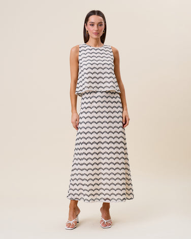 Wavy stripe lace top & skirt set