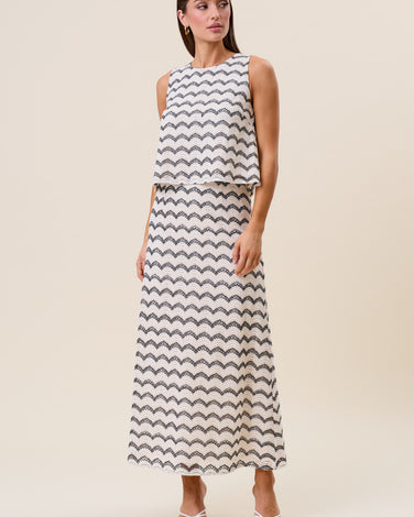 Wavy stripe lace top & skirt set