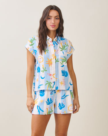 Summer print shirt & shorts set
