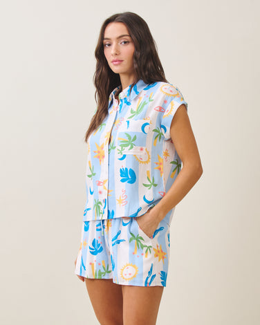 Summer print shirt & shorts set