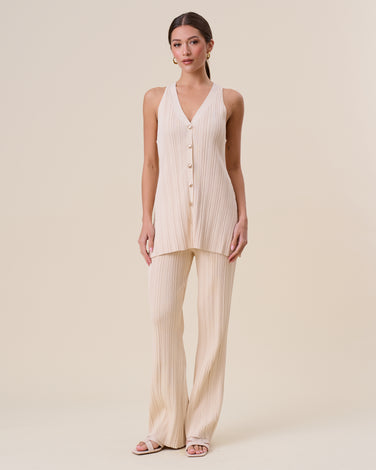 Shell button knit vest & pants set