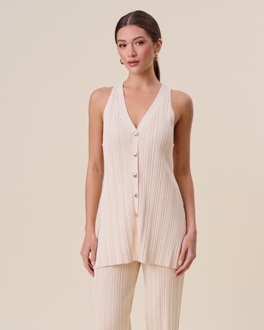 Shell button knit vest & pants set