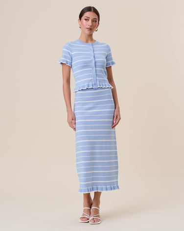 Striped ruffle knit top & skirt set