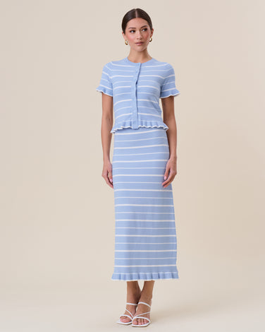 Striped ruffle knit top & skirt set