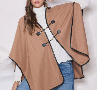 Contrast Trim Buckle Poncho