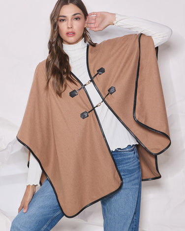 Contrast Trim Buckle Poncho