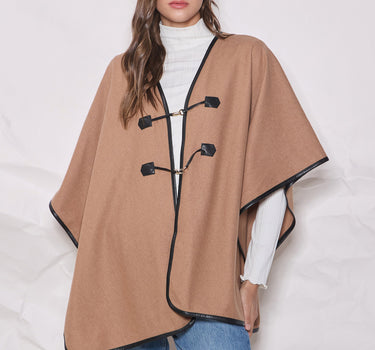 Contrast Trim Buckle Poncho