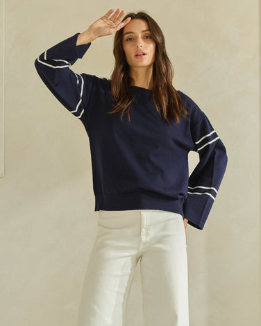 Boat Neck Striped Knit Top