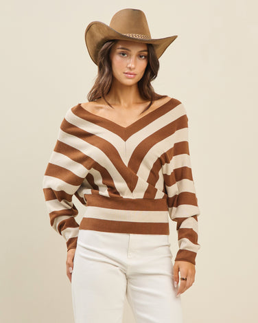Striped Dolman Sleeve Sweater Top