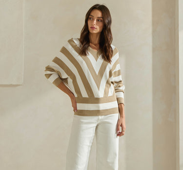 Striped Dolman Sleeve Sweater Top