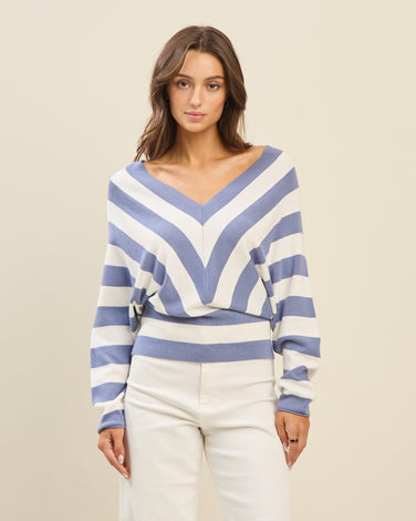 Striped Dolman Sleeve Sweater Top
