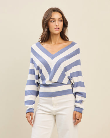 Striped Dolman Sleeve Sweater Top