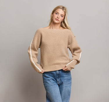 Side Stripe Boat Neck Sweater