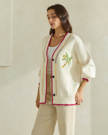 Embroidered V-neck Cardigan