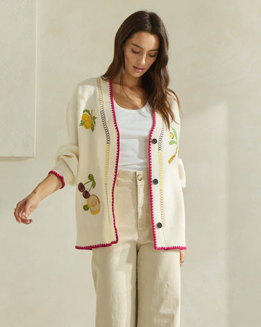 Embroidered V-neck Cardigan