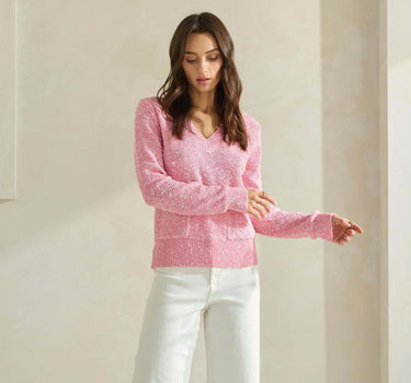 Two Tone Boucle Sweater Top