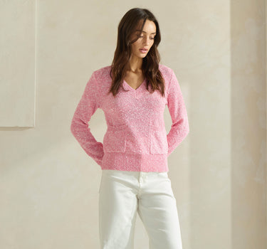 Two Tone Boucle Sweater Top