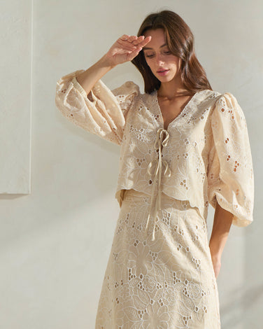 Floral Eyelet-Embroidered Top