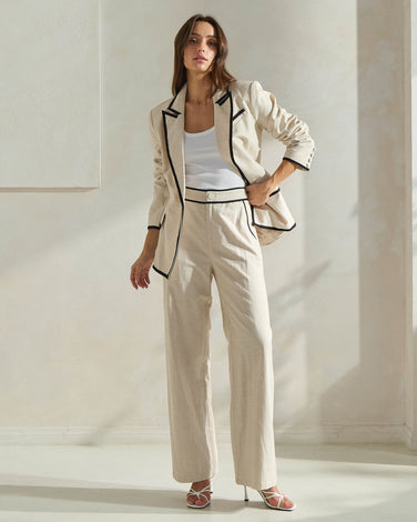 Contrast Trim Linen Pants