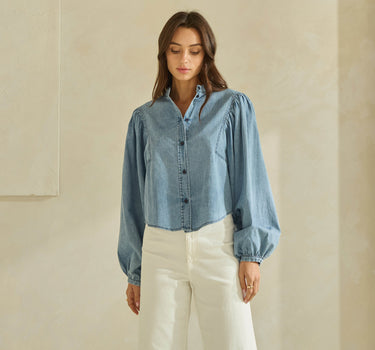 Denim Volume Sleeve Button Down Shirt