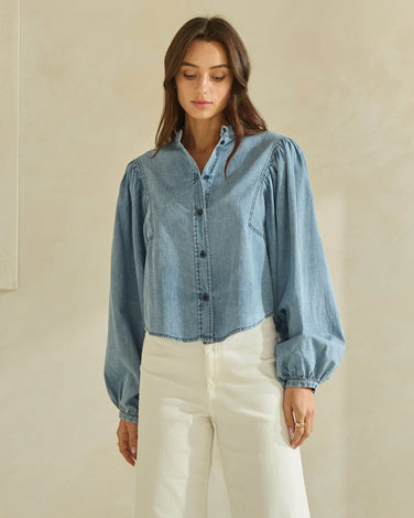 Denim Volume Sleeve Button Down Shirt