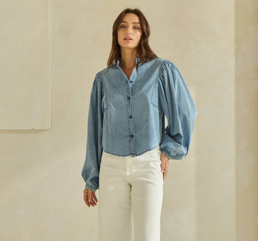 Denim Volume Sleeve Button Down Shirt