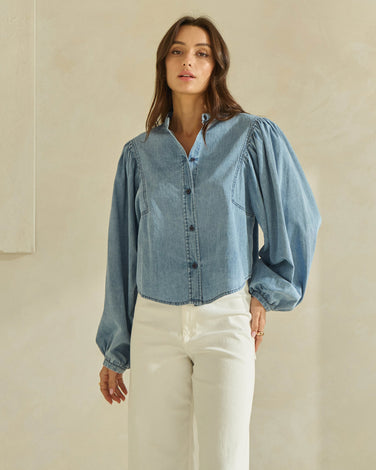 Denim Volume Sleeve Button Down Shirt