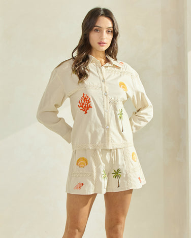 Tropical Embroidery Shorts