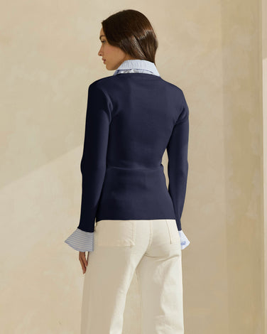 Sweater Top with Contrast Neck & Cuffs