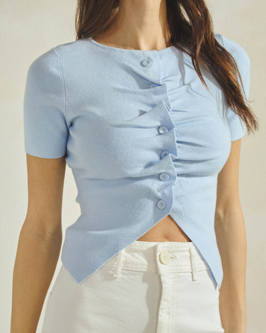 Button Pleated Split Knit Top