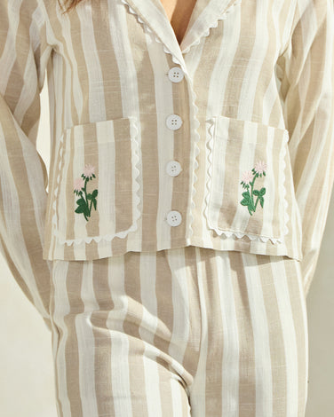 Flower Embroidered Striped Shirt