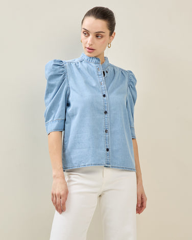 Denim Puff Sleeve Blouse