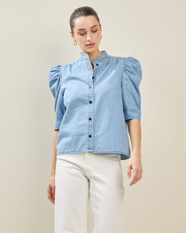 Denim Puff Sleeve Blouse