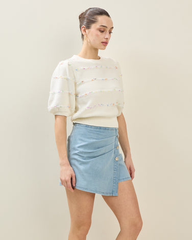 Ruched Denim Mini Skort